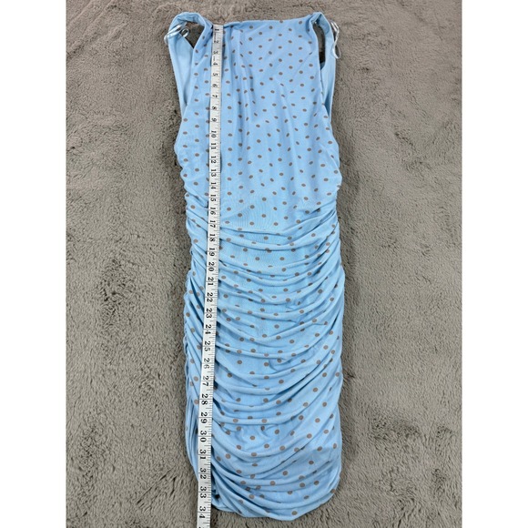 NWT Zara Light Blue Polka‎ Dot Sleeveless Ruched Bodycon Mini Dress size M Y2K - Picture 6 of 11